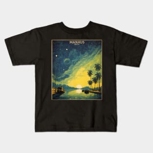 Manaus Amazonas Brazil Starry Night Vintage Tourism Travel Poster Kids T-Shirt